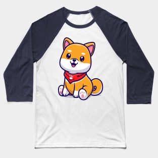 Cute Shiba Inu Dog Sitting With Scarf Cartoon Baseball T-Shirt